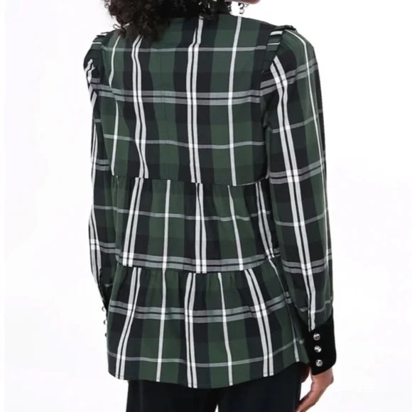 Tuckernuck Green and Black Plaid V-Neck Blouse - Picture 4 of 11
